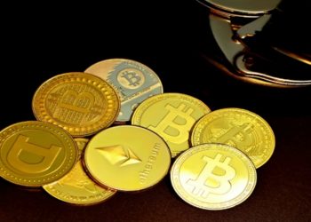 Different Cryptocurrency Coins close-up
