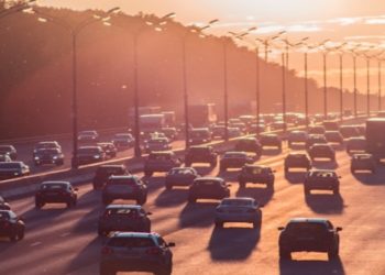 Sunset view and Highway Traffic Flow