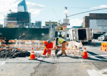 Workers in a hazardous worksite