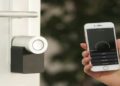 Smart home security camera mounted on a wall, designed to monitor and enhance home safety.