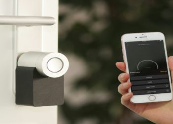Smart home security camera mounted on a wall, designed to monitor and enhance home safety.