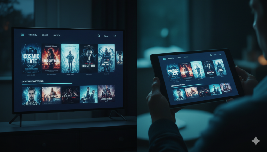 Modern streaming app interface on multiple devices