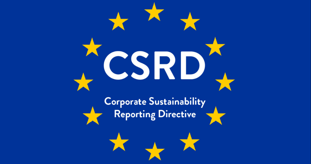 CSRD Corporate Sustainability Reporting Directive graphic with the EU ring of stars