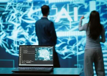 IT professionals using an artificial intelligence hologram interface