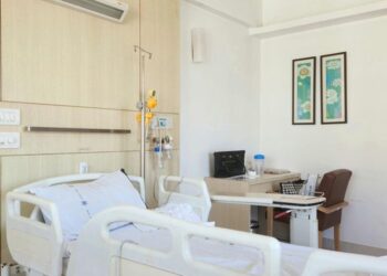 Modern hospital room with an adjustable bed