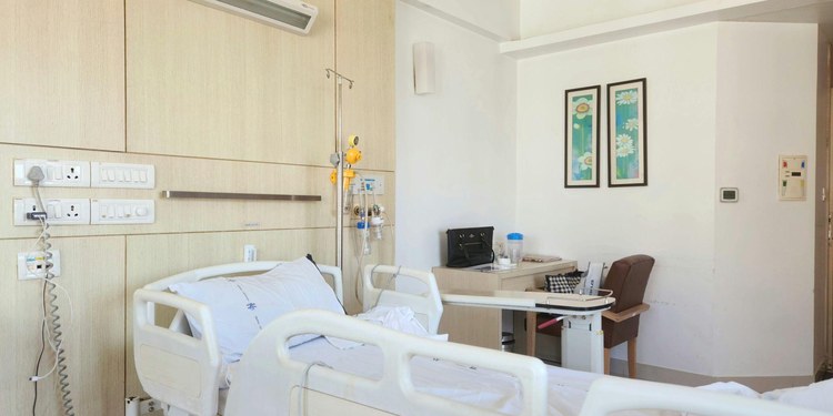 Modern hospital room with an adjustable bed