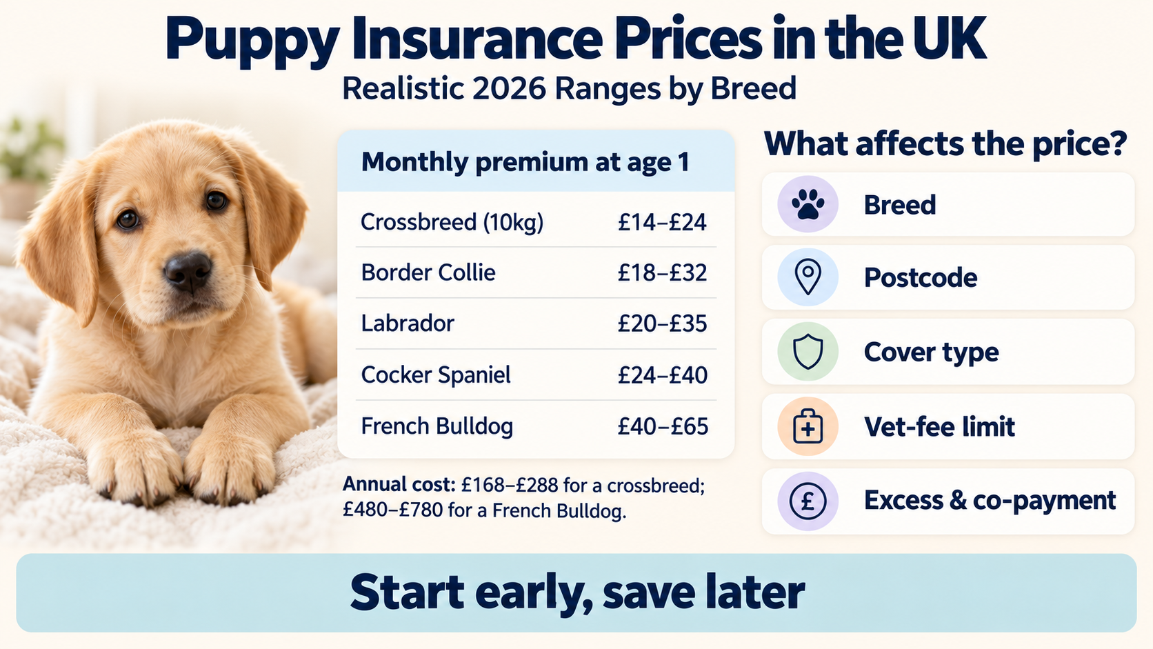 Pet insurance cover and costs for a new puppy in the UK