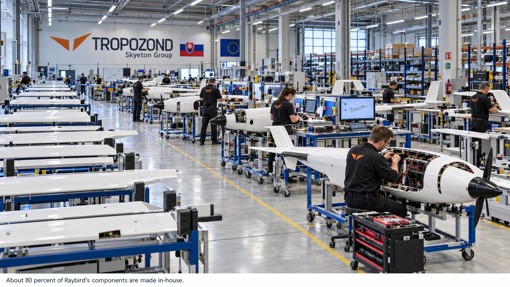 Raybird drones on the Skyeton production line in Slovakia