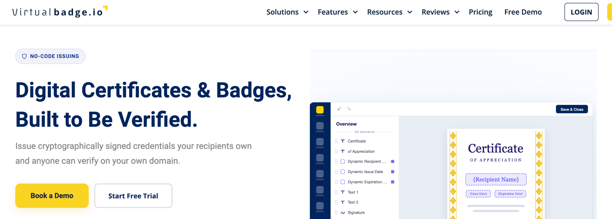 Virtualbadge.io website homepage
