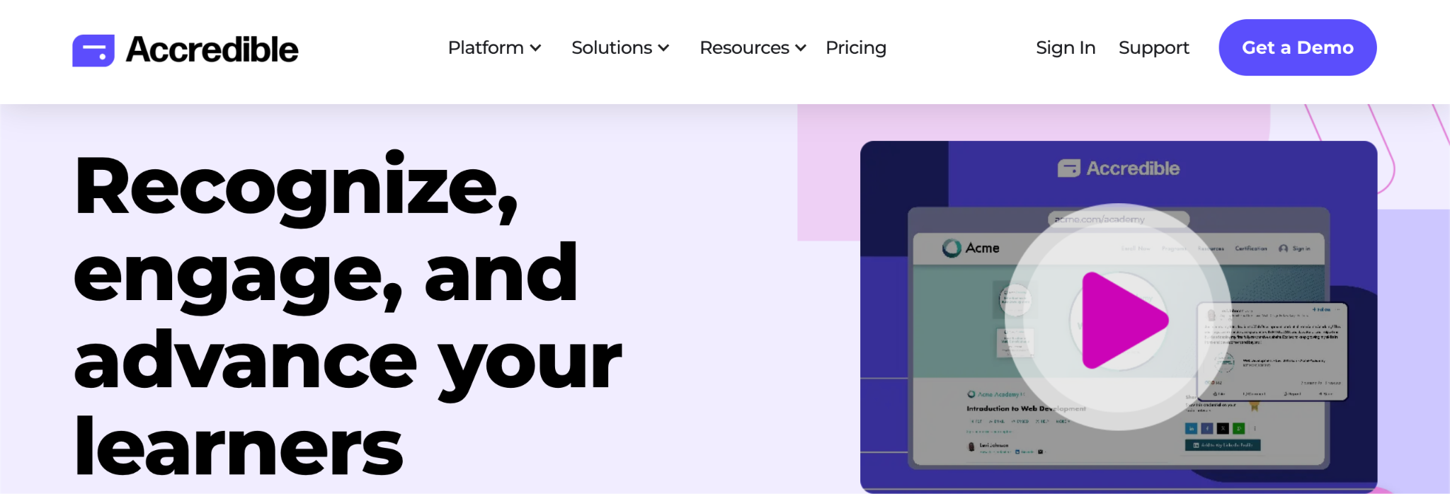 Accredible website homepage